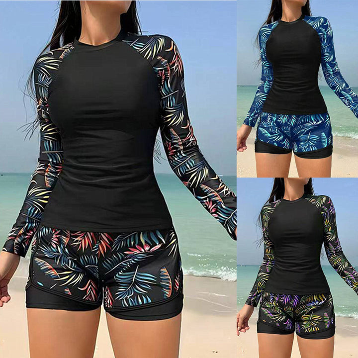 Dame Sporty Langærmet Rashguard med farverigt bladdesign Skovae