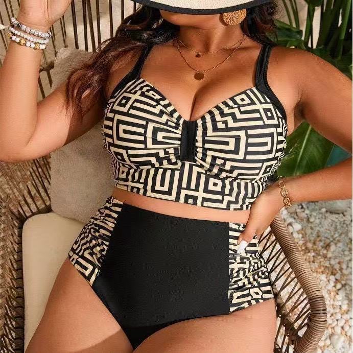 Dame To-delt Bikini-sæt med moderne geometrisk design Skovae