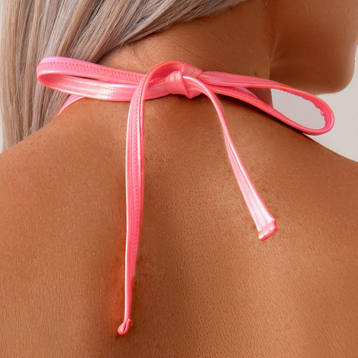Dame bikini-top i musling-look med perledekoration Stilla