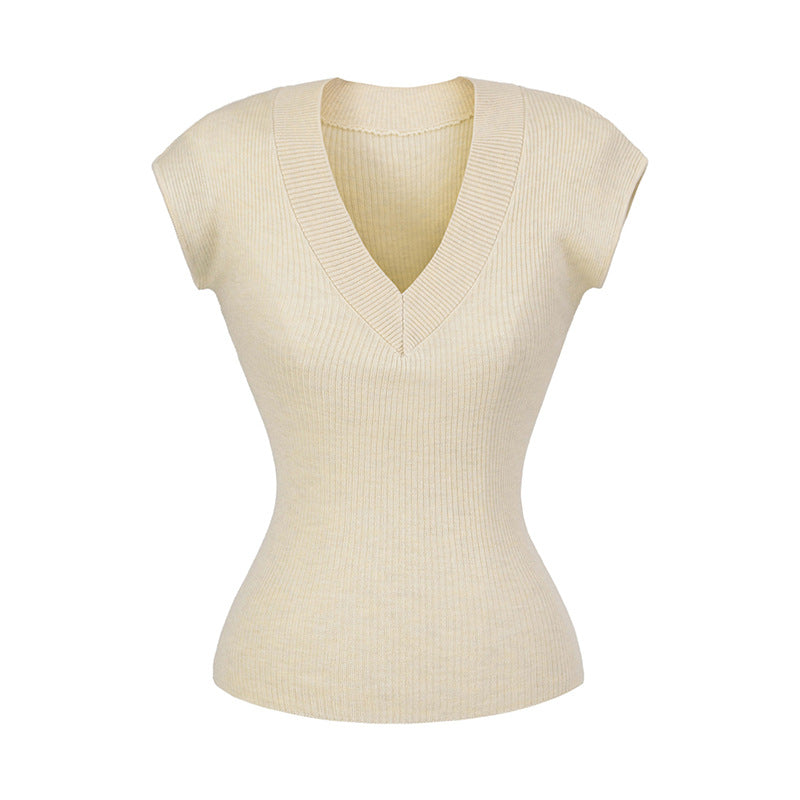 Dame figursyet V-hals top i elastisk materiale Stilla