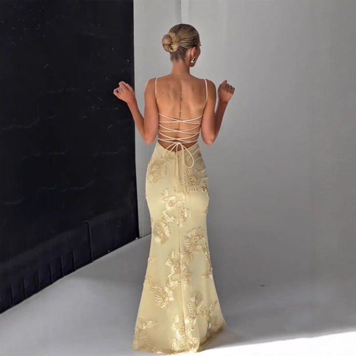 Dame off-the-shoulder Maxi-kjole med florale applikationer Stilla