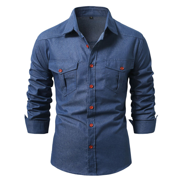 Herrer Denim-skjorte med dobbelte brystlommer Stilla