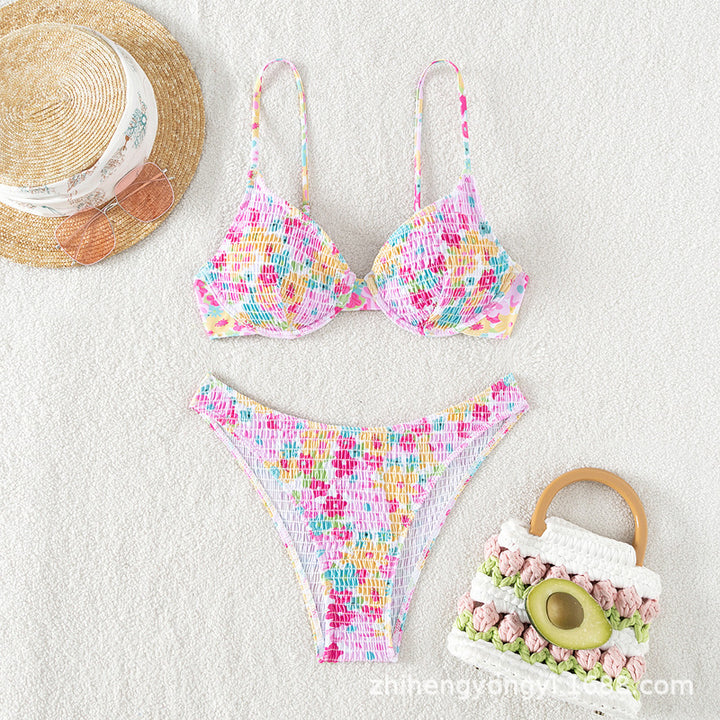 Dame Farverig Push-Up-Bikini med blomsterdesign Skovae