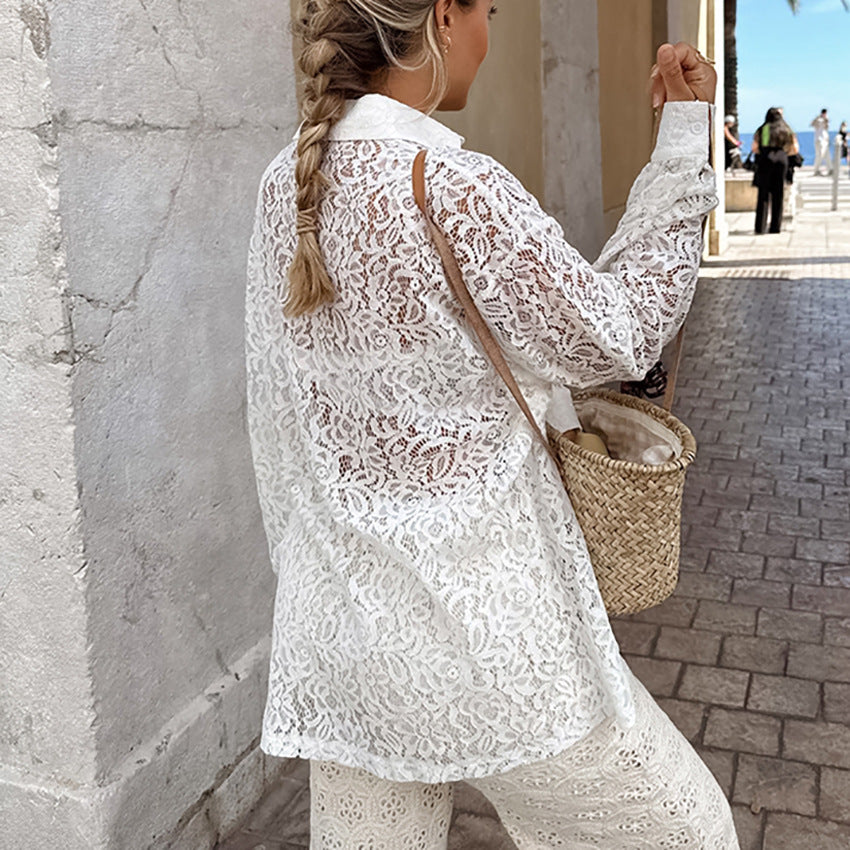 Dame Translucente Blondebluse med oversized snit og elegante detaljer Stilla
