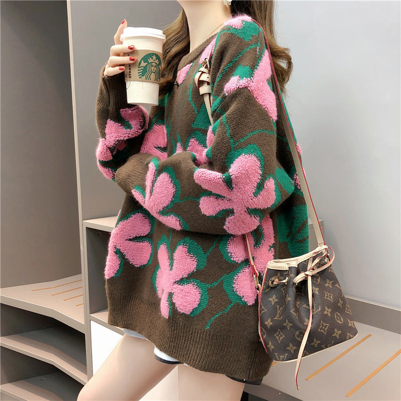 Femme Floral Oversize Strikpullover Stilla