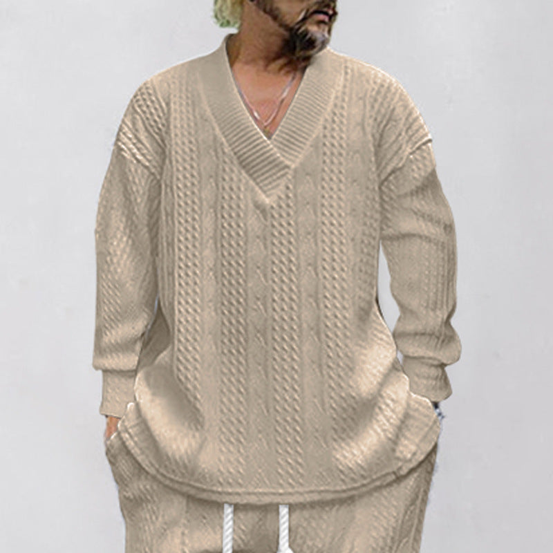Herrer grovstrik pullover med V-hals og afslappet pasform Stilla