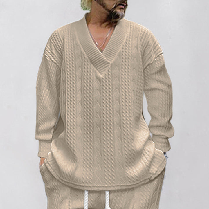 Herrer grovstrik pullover med V-hals og afslappet pasform Stilla