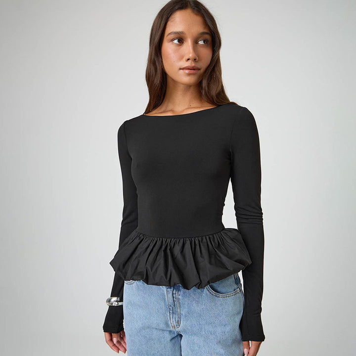 Femme Peplum Kant Langærmet Top Stilla