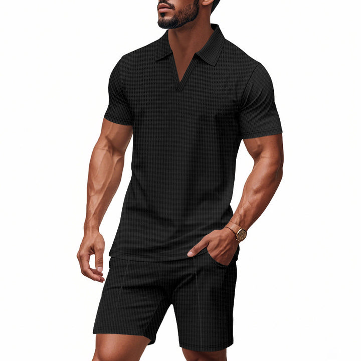 Herrer moderigtigt fritidsshorts-sæt med elegant V-hals og åndbare egenskaber Stilla