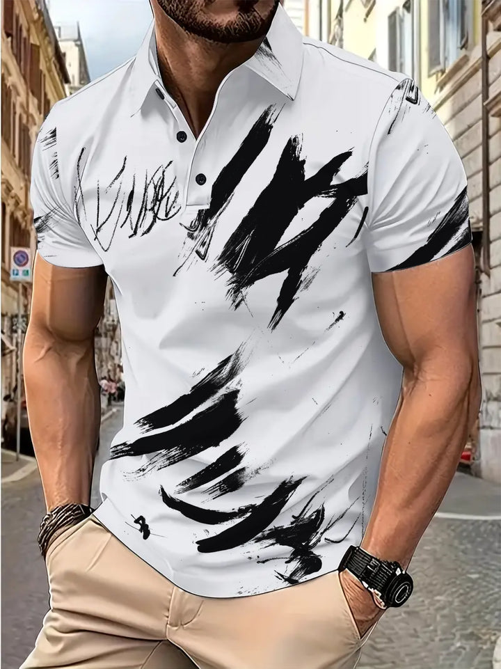 Herrer Poloshirt med kreativ penselstrøgdesign og behagelig pasform Stilla