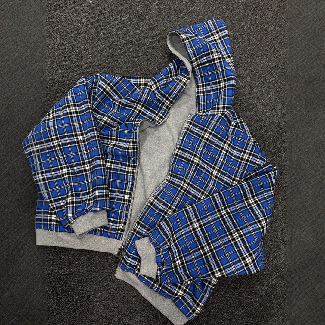 Unisex nan foretakket hættetrøje med ternet flannel foder og lynlås Skovae