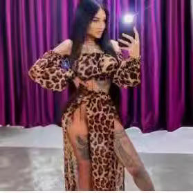 Dame Maxikjole med leopardmønster og transparente accenter Stilla