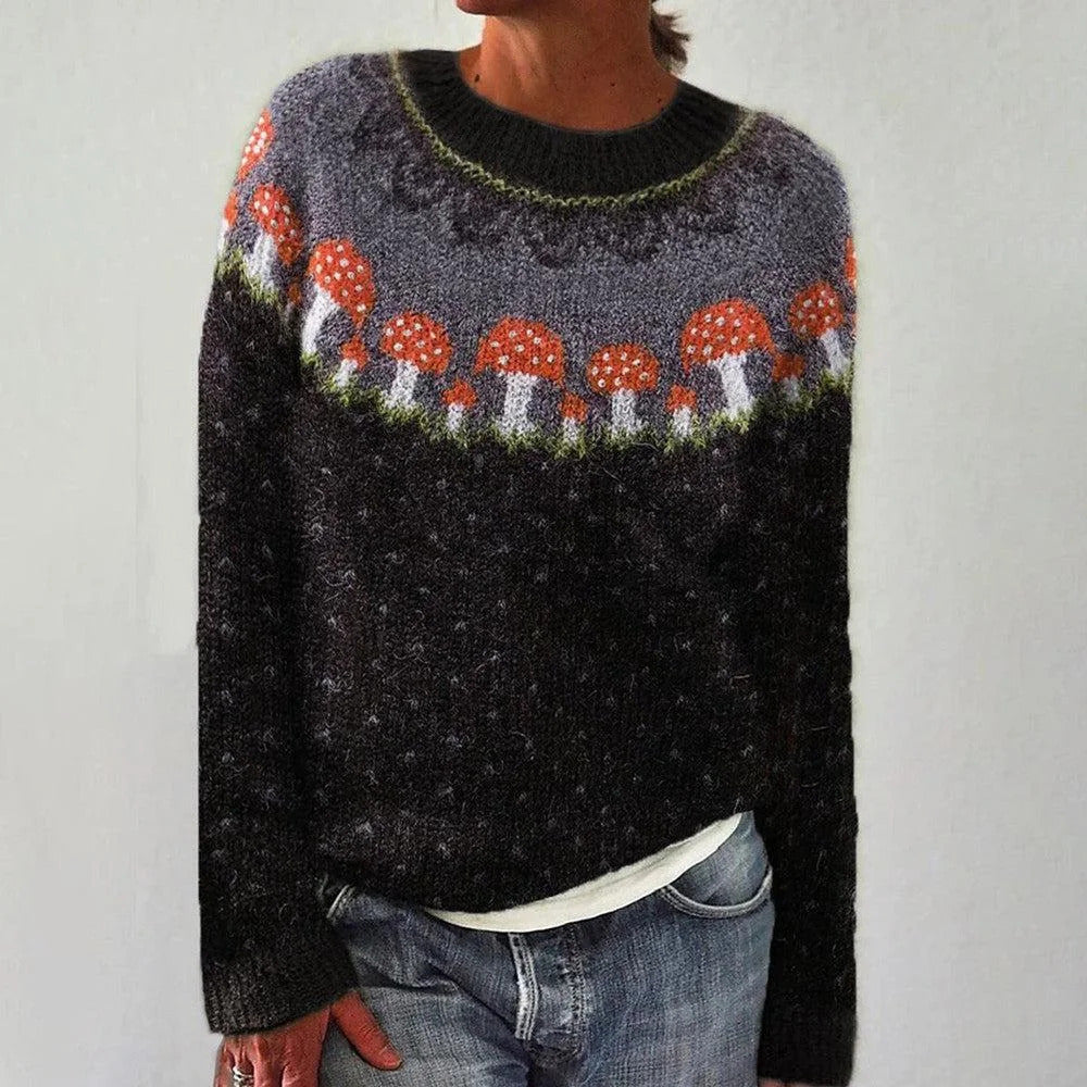 Kvinders hyggelige sweater med livligt landskabs mønster Stilla