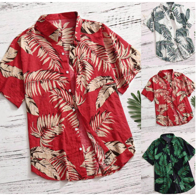 Herren Tropical Leaf Print Fritidstrøje Stilla