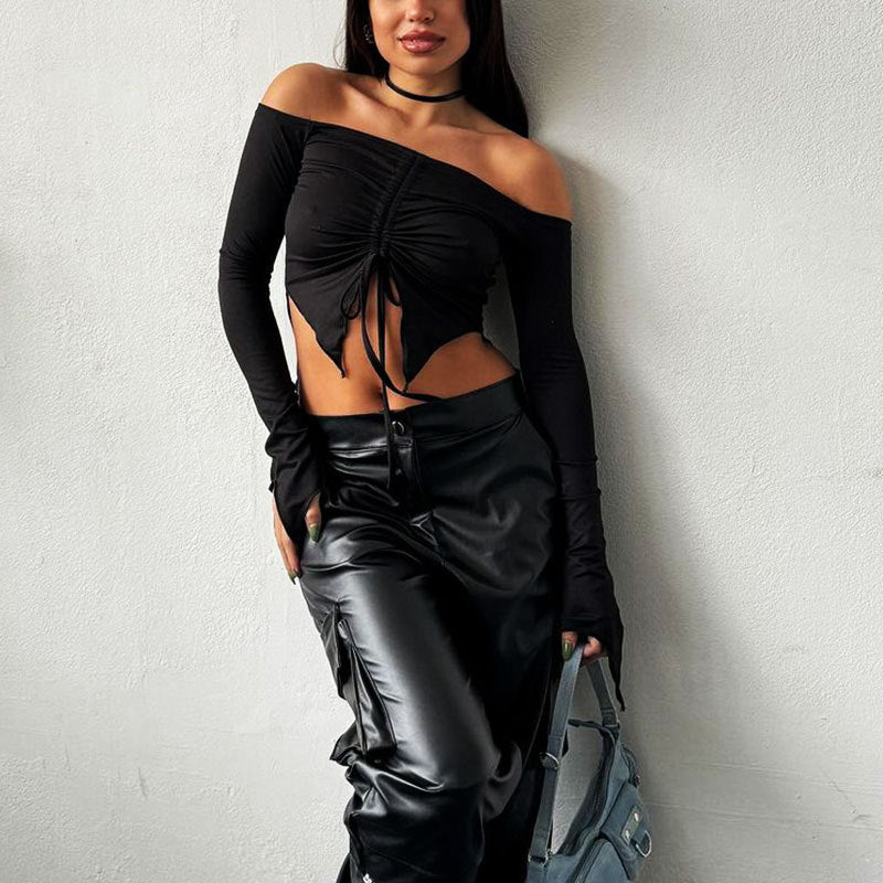 Dame Hætte Crop-top med vide ærmer og snøre Skovae