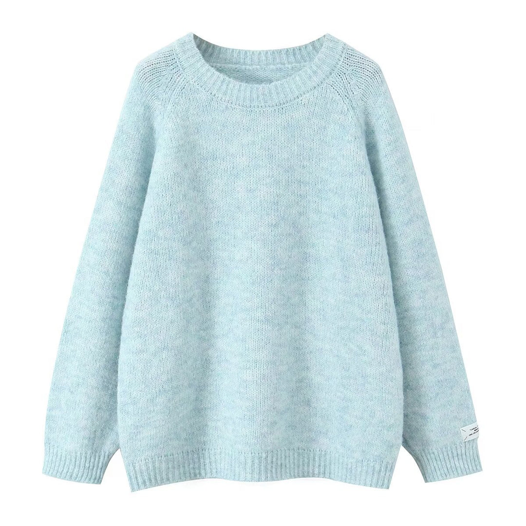 Dame Cozy Strik Sweatshirt med Rund Hals