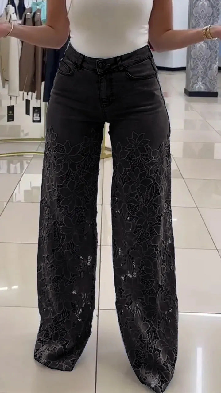 Dame jeans med florale spidsapplikationer Stilla