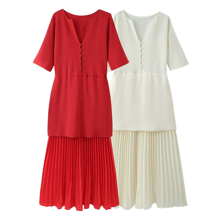 Dame elegant maxikjole med plisserede detaljer og V-udskæring Skovae