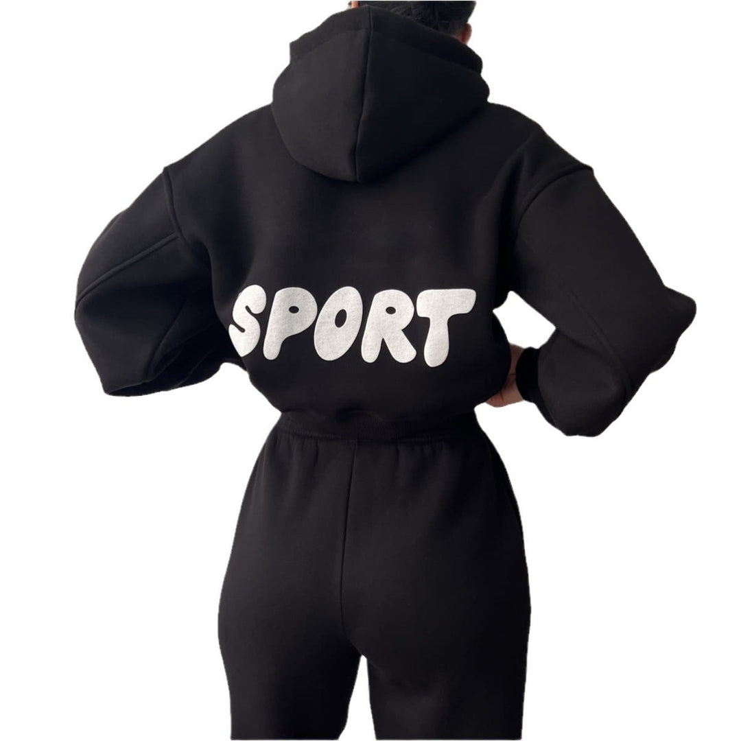 Kvinders sporty cropped hoodie og sæt med sweatpants Skovae