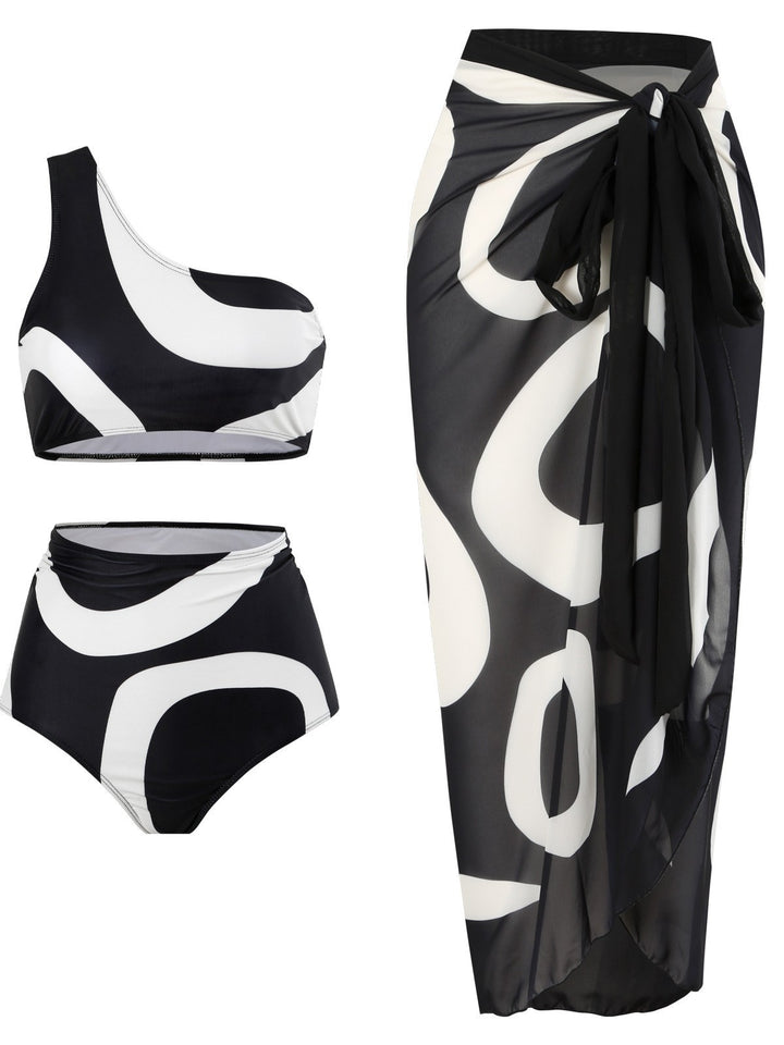 Dame bikini sæt med asymmetrisk top og elegant omslagsskjørt Skovae