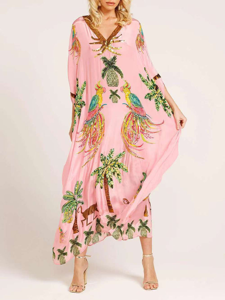 Dame Kimono-overdel med farverigt tropisk print Stilla
