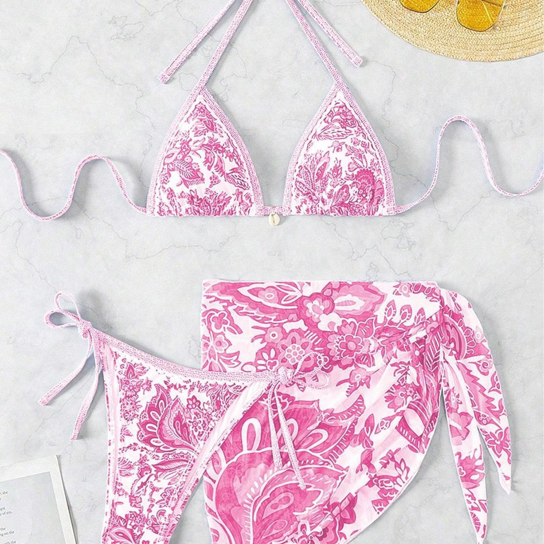 Dame triangel-bikini-sæt med elegant indpakningsskørt Skovae