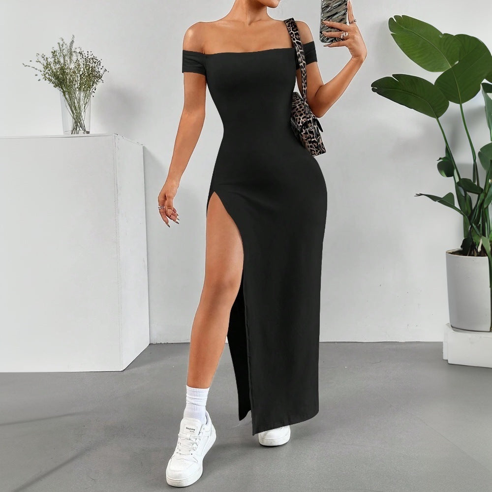 Kvinders maxi kjole med off-the-shoulder skæring og høj slids Stilla