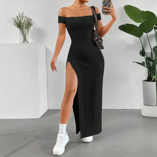 Kvinders maxi kjole med off-the-shoulder skæring og høj slids Stilla