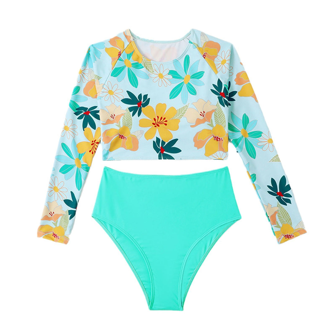Damer Sport Tankini med blomsterlangærmet top og højtaljede shorts Stilla