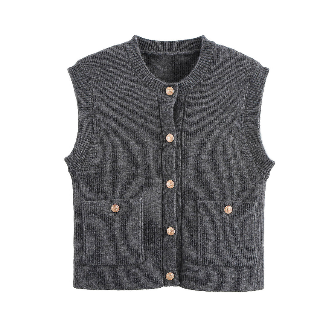 Dame Button-Up Strikvest med praktiske lommer Stilla