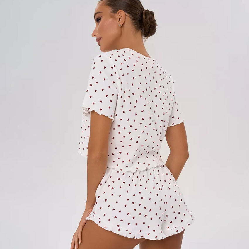 Dame fritids-pyjamasæt med hjerteformet design og elastisk talje Stilla