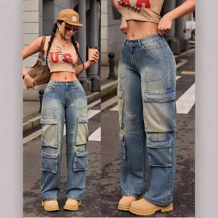 Dame Cargo-Jeans i vintage-stil Stilla