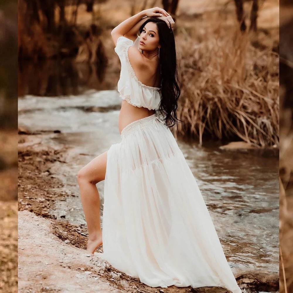 Kvinder Off-Shoulder Graviditet Maxi Nederdel Sæt Stilla