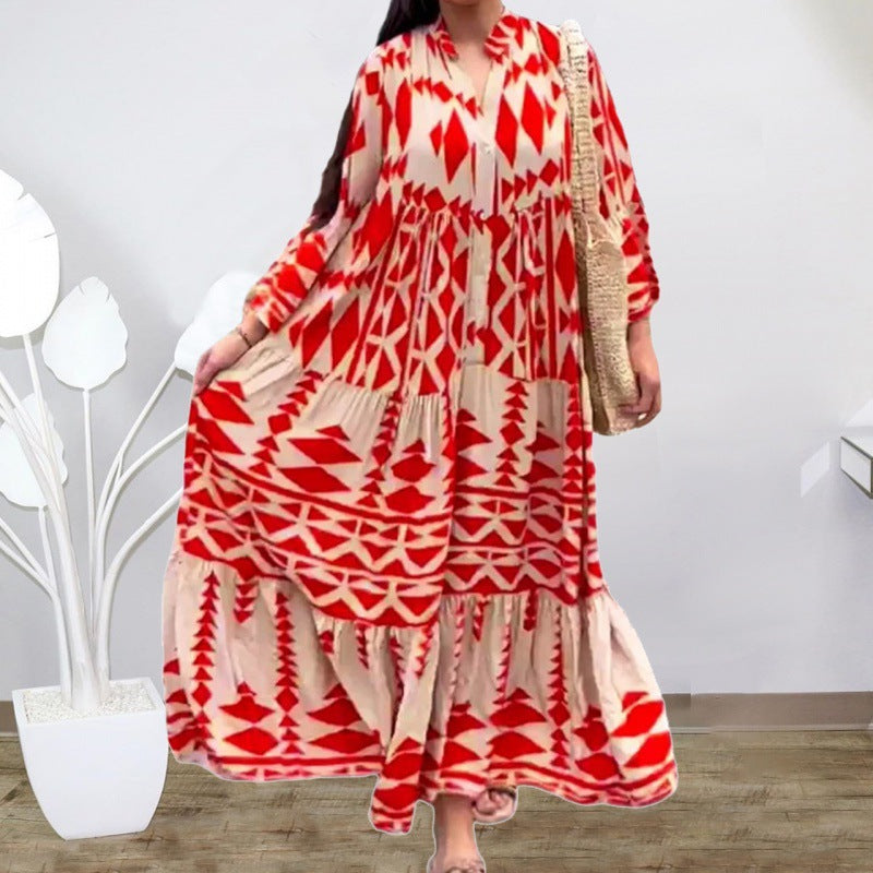 Dame Boho Maxikjole med iøjnefaldende grafikmønster Stilla