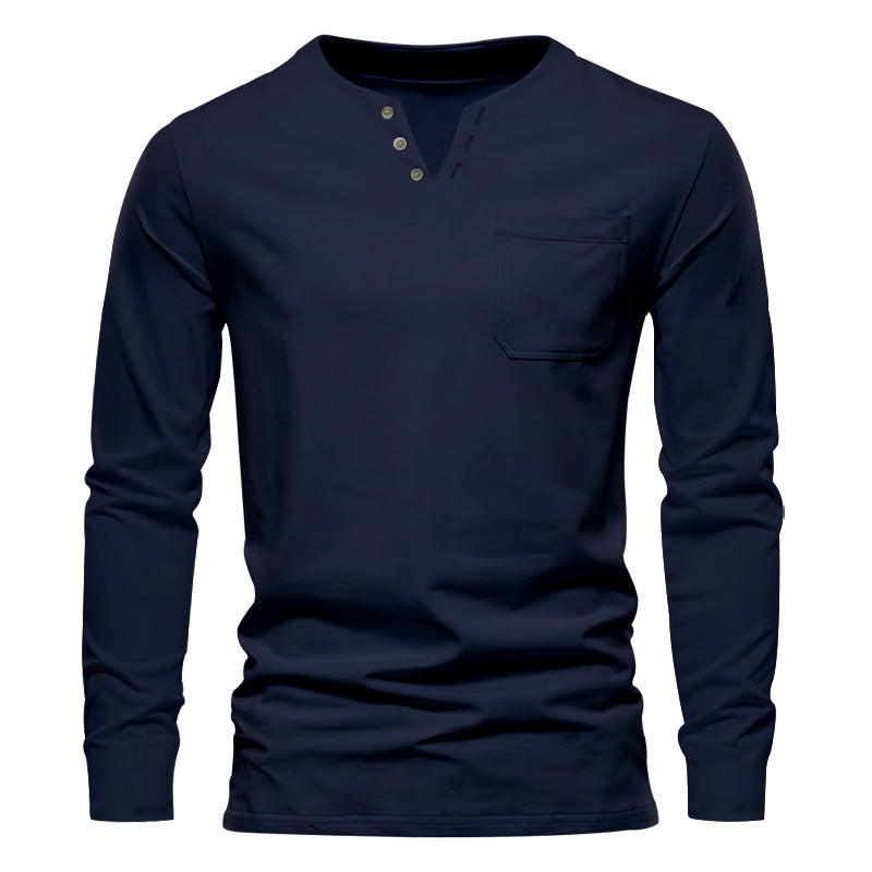 Herrer langærmet Henley T-shirt med stilfuld knapdesign og praktisk brystlomme Stilla