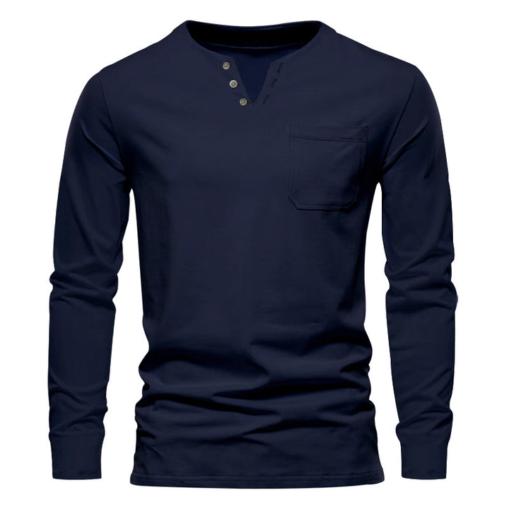 Herrer langærmet Henley T-shirt med stilfuld knapdesign og praktisk brystlomme Stilla
