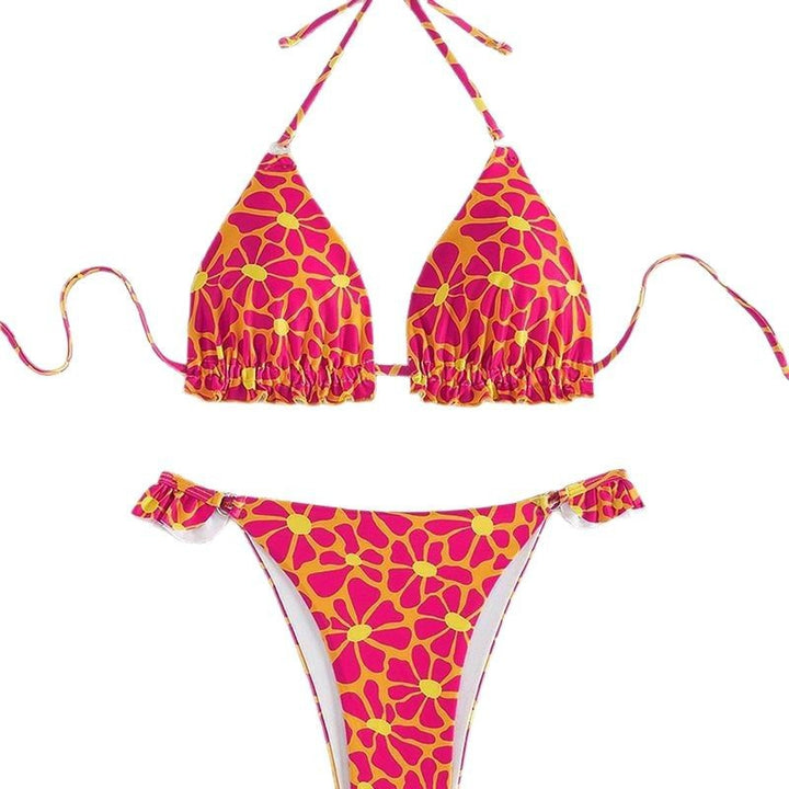 Dame Farverig Blomster Bikini med Flæse og Strings Stilla