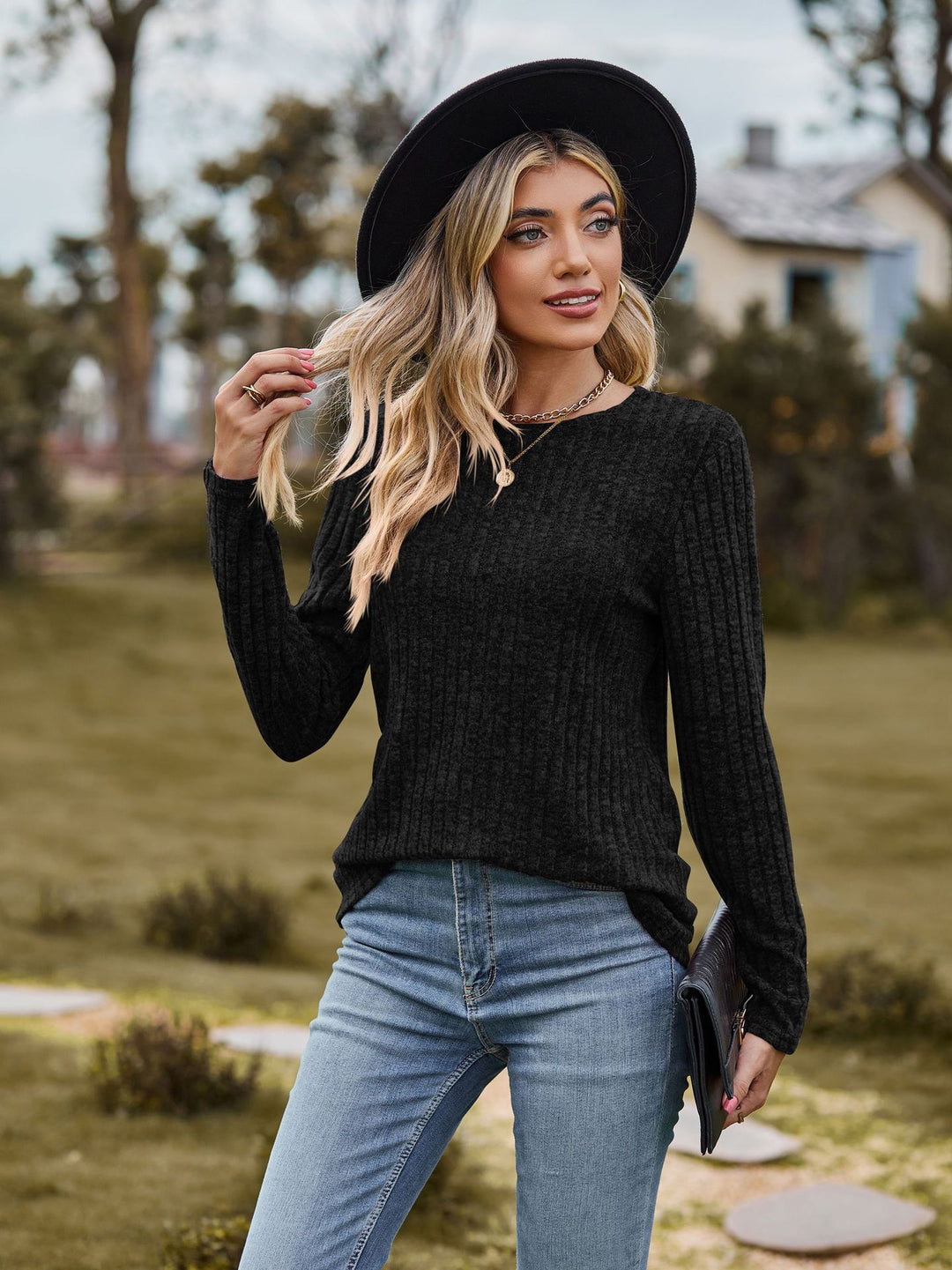Dame finstrik pullover med ribbet design og afslappet snit Stilla
