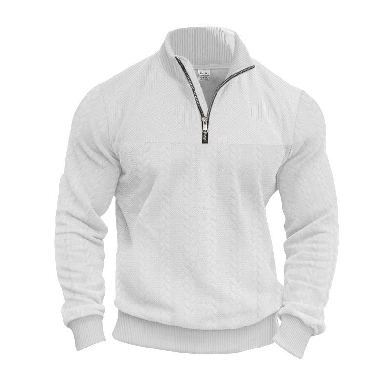 Herrernes grovstrikkede pullover med halvdelen lynlås og struktureret design Stilla