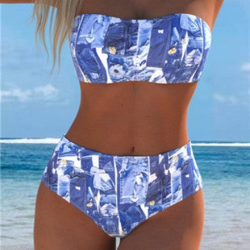 Kvinde Bikini-sæt med elegant bandeau-top og højt skårne shorts Skovae