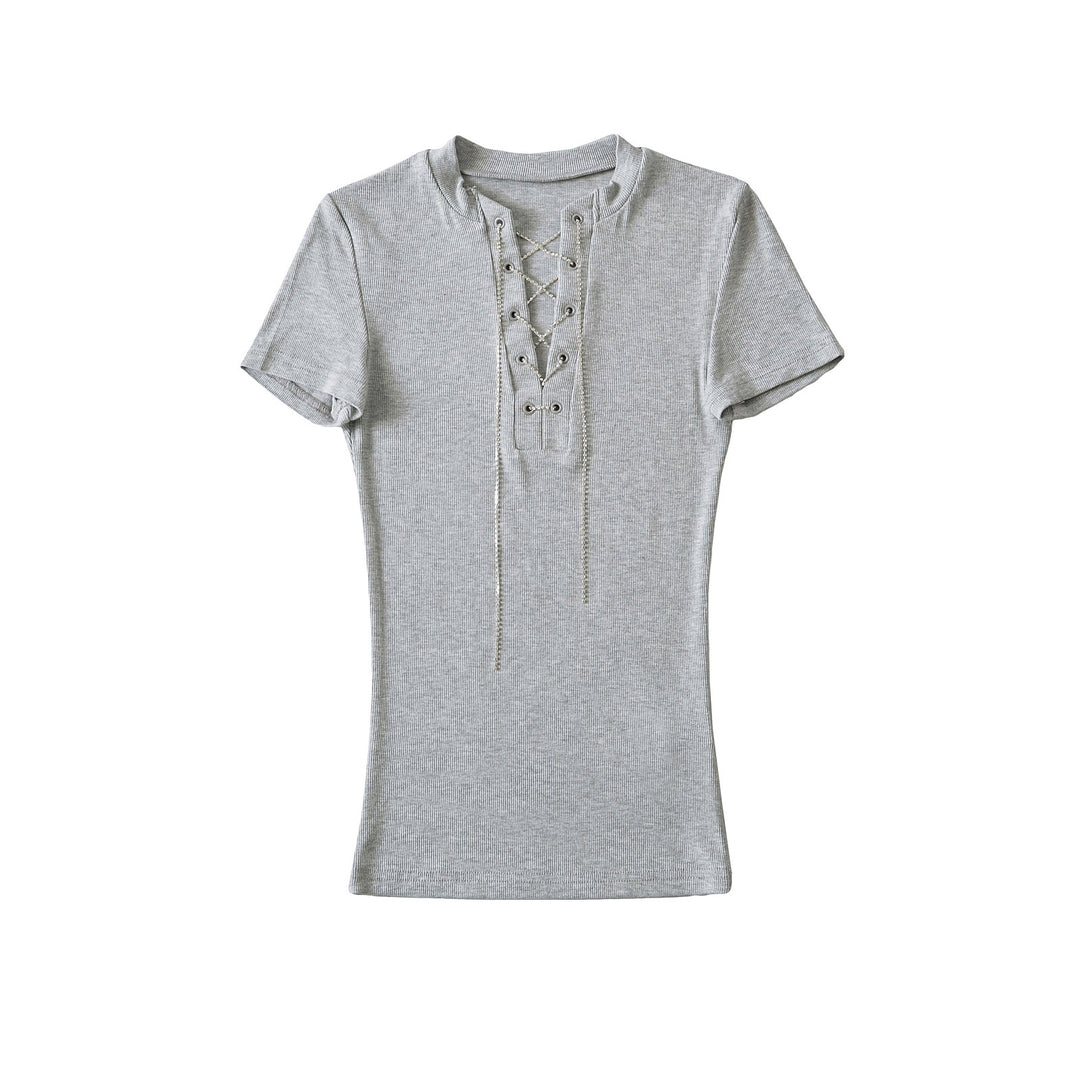 Dame Sportslig Kortærmet Top med Snøring og Casual Design Stilla