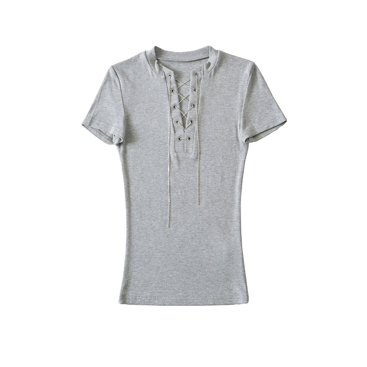 Dame Sportslig Kortærmet Top med Snøring og Casual Design Stilla