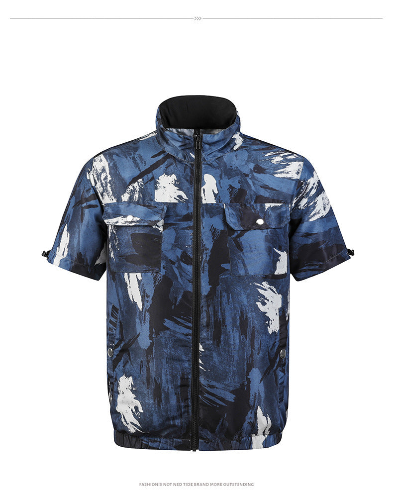 Herren nan let vævet kortærmet vest med ståkrave, vandafvisende nylonmix og lynlåslommer Skovae