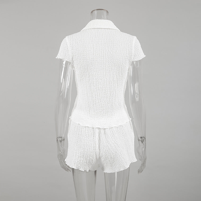 Dame fritids-pyjamasæt med struktureret top og shorts Stilla