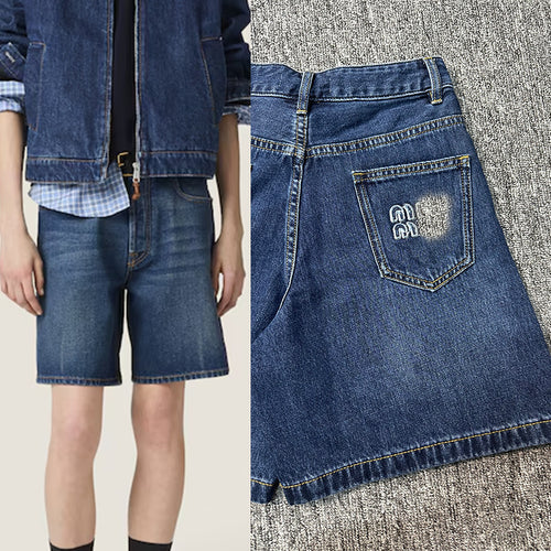 Dame mode Denim-shorts med bred ben Stilla
