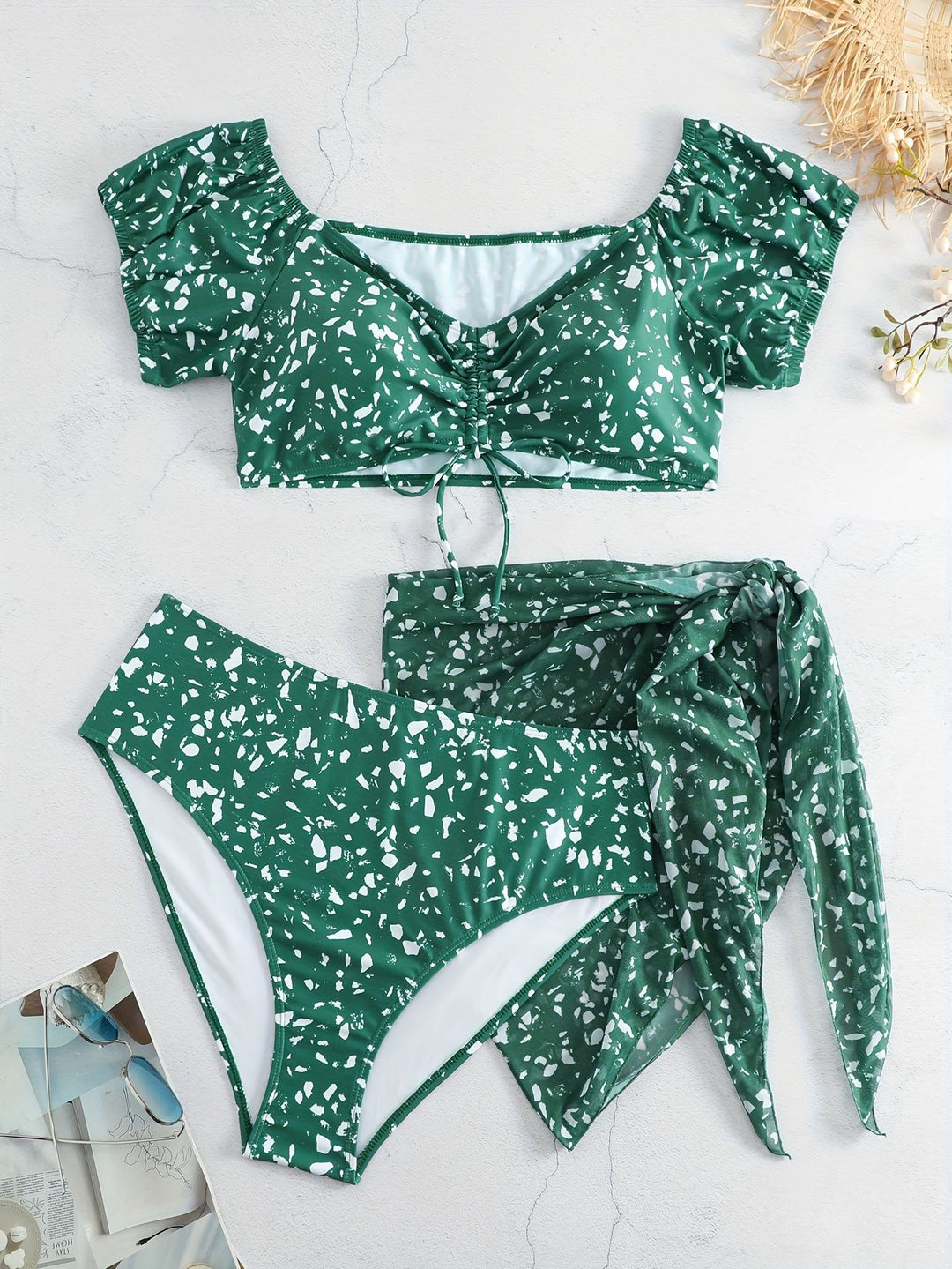 Dame Crop-Bikini Top med ruffle detaljer og matchende bund Skovae