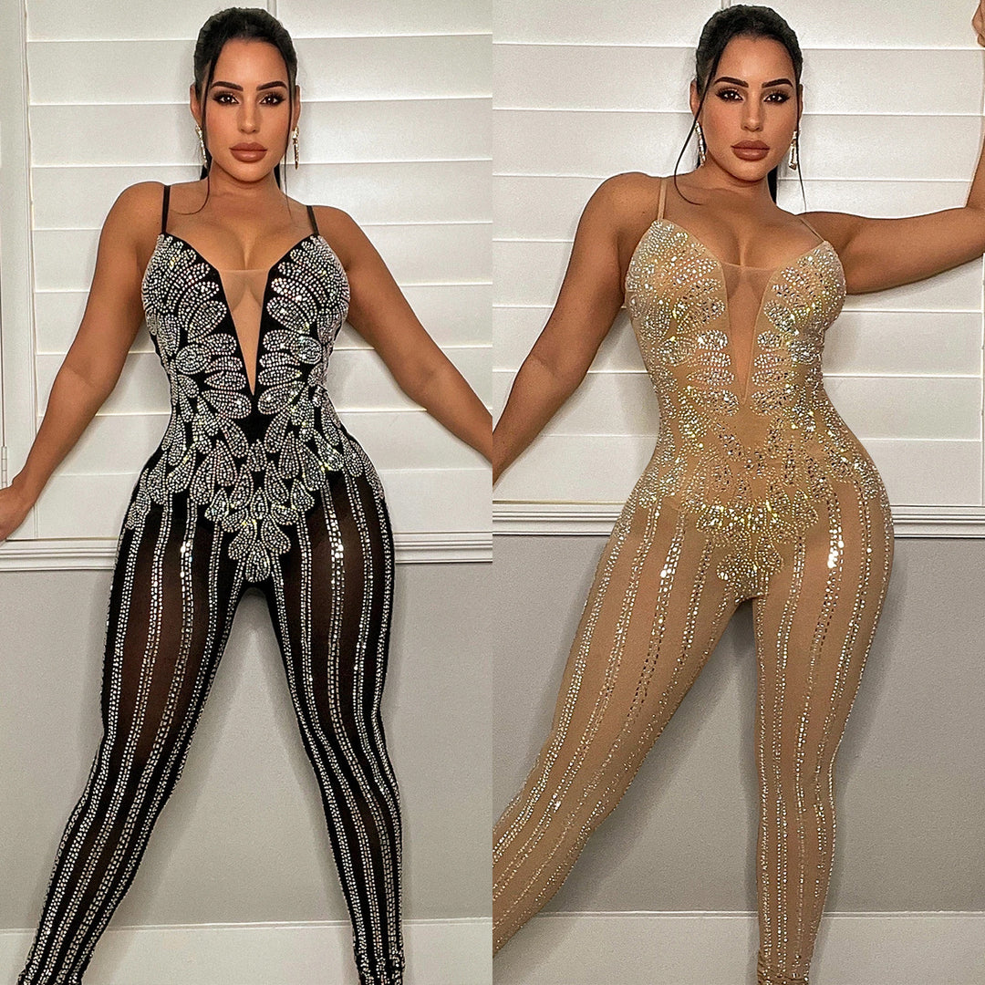 Dame glamourøs bodysuit med palietbesætning og gennemsigtigt design Stilla