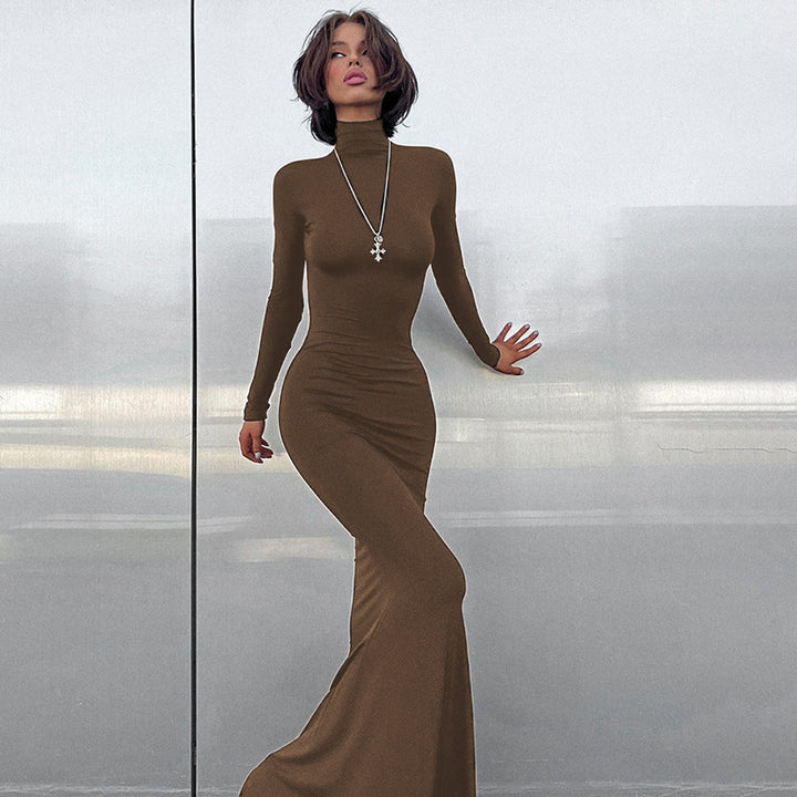 Dame højhalset bodycon maxikjole Stilla