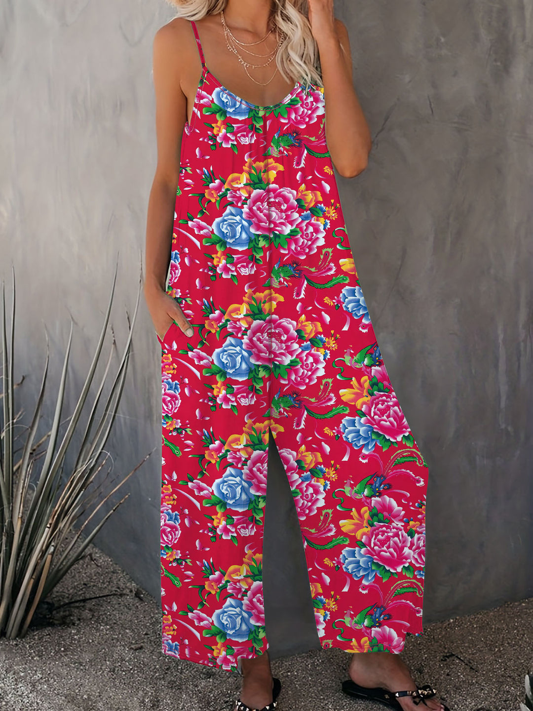 Dame Floral Print Bredbenet Jumpsuit Stilla