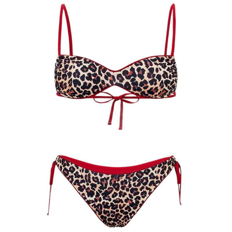 Dame Triangel-Bikini med legende leopardmønster og justerbare bånd Skovae